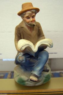 Ceramic Old Country Man 5 1 2 Tall Sitting Reading A Book China