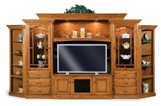 Amish TV Entertainment Center Solid Oak Wood Media Wall Unit Cabinet