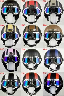 Leather Motorcycle Bike Open Face Helmet Goggles Free