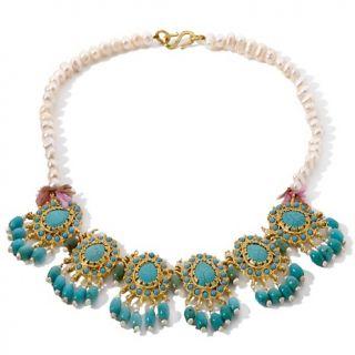  Goldtone Simulated Turquoise and Stone Turkish 19 Necklace
