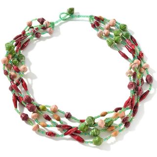 BAJALIA Dembe Green, Red and Tan Paper Bead 20 Necklace
