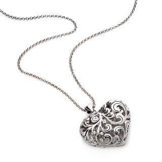  Steel Puffed Scroll Heart Pendant with 24 Chain