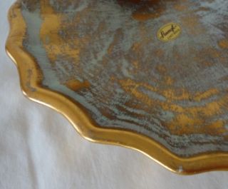 1957 Stangl Pottery Antique Gold on Green 22K Shell Dish 7 5 w Labels