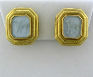 Elizabeth Locke 18K Gold Intaglio Venetian Glass Earrings