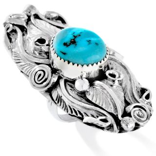 Chaco Canyon Southwest Elongated Turquoise Sterling Silver Ring