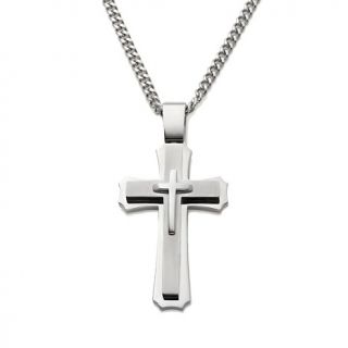  Steel Stacked Cross Pendant with 24 Curb Link Chain