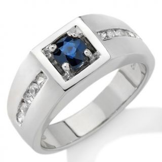 Mens Blue and White Sapphire Sterling Silver Band Ring