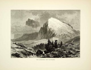1879 Wood Engraving Edward Whymper Art Langkofel Plattkofel Dolomite