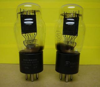 2EACH Matched Vintage Emerson 45 Audio Triode Vacuum Tubes Tested