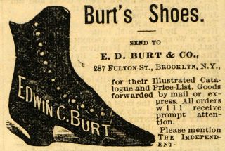 1882 Ad Edwin C. Burt Shoes Boots Fashion Brooklyn   ORIGINAL