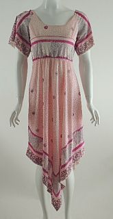Vintage Emilio Pucci Folkloric Print Peasant Handkerchief Hem Dress M