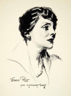 1951 Print James Montgomery Flagg Emily Post Portrait Character Sketch