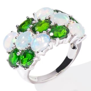Ethiopian Opal and Chrome Diopside Sterling Silver Cluster Ring