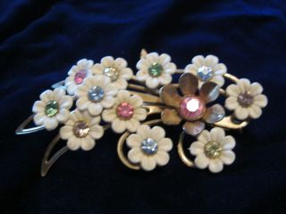 Emmons Floral Brocade Brooch with multi color rhinestone insets