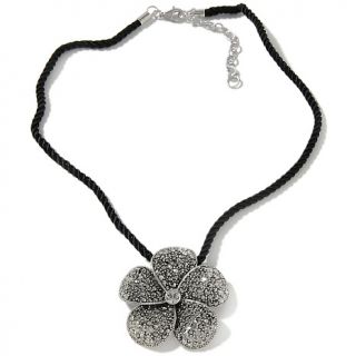 Marcasite and Crystal Sterling Silver Pavé Set Flower Pendant at