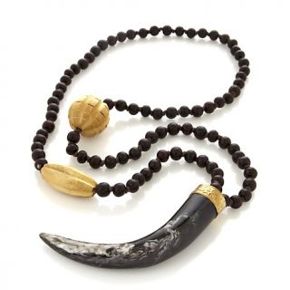 FERN FINDS Carved Wood and Black Resin 44 1/2 Tusk Necklace