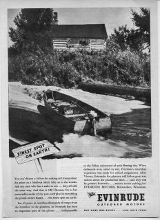 1945 Vintage Ad Evinrude Outboard Motors Log Cabin Wood Boat