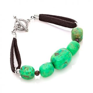 Green Turquoise and Bronzite Sterling Silver 8 1/2 Bracelet