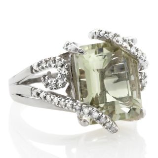 58ct Green Amethyst and Diamond Sterling Silver Overlay Ring