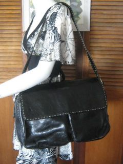 el portal original large black leather shoulder bag