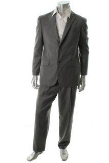 Tasso Elba New Gray Wool Pinstriped Long Sleeve Pleated Two Button