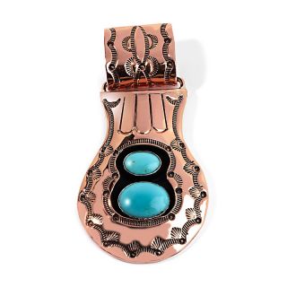 Chaco Canyon Southwest Double Turquoise Stamped Copper Pendant