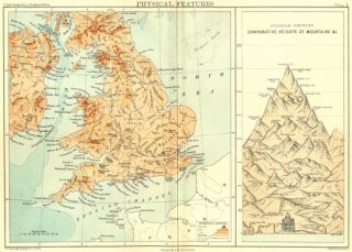 England Wales Physical Features Mountains 1892 Map