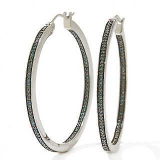 Blue Diamond Inside Out Silver Hoop Earrings   .53ct