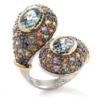 Sima K 5.6ct Blue Topaz and Colors of Sapphire 2 Tone Ring