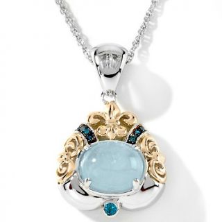 Victoria Wieck 2.57ct Milky Aquamarine and Blue Diamond 2 Tone Pendant