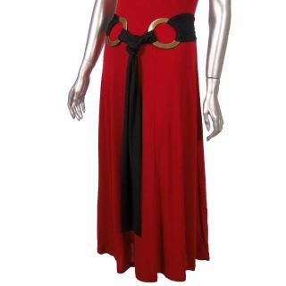 Eva Varro Womens Red Fabric Sash Belt with Brass Oval Ring Buckle