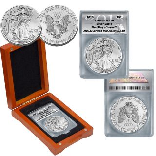 2013 MS70 ANACS FDOI Limited Edition of 12,549 Silver Eagle Coin with