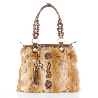 Sharif Luxe Faux Fur Patent Leather Beaded Tote