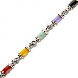 Jade of Yesteryear Multicolor Jade and CZ Sterling Silver Flower Br