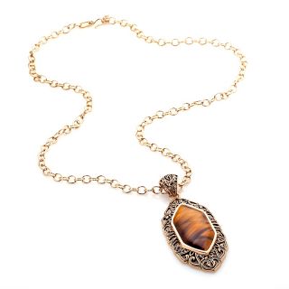 Studio Barse Tiger Eye and Bronze Pendant with 26 Oval Link Chain at