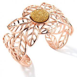 Gold Drusy Rose Vermeil Leaf 7 Bangle Bracelet