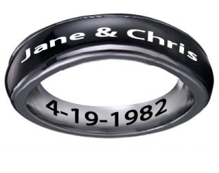 Laser Engraved Personalized Black Tone Steel Spinner Ring WomenS