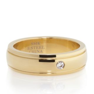 Stainless Steel Gold Tone Wedding Ring with CZ Accent