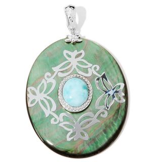 Art of Asia Black Mother of Pearl and Larimar Oval Sterling Silver