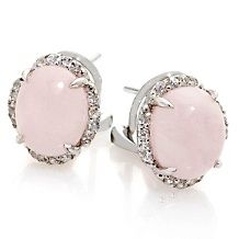 Opulent Opaques Cushion Cut Pink Opal Earrings with Green Sapphire