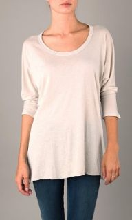 Enza Costa Scoop Neck Long Cuffed Sleeves Black Olive Grey Peach Top L