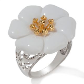 Art of Asia White Agate Sterling Silver Jasmine 2 Tone Ring