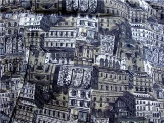 Vintage Cotton Fabric 1960s Shades of Gray Buildings Hurricane Sandy