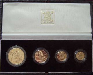 1982 Queen Elizabeth II 4 Coin Gold Proof Sovereign set.