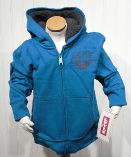 Levis Two Horse Brand Boys Sherpa Lined Full Zip Hoodie Sweatshirt 4 5