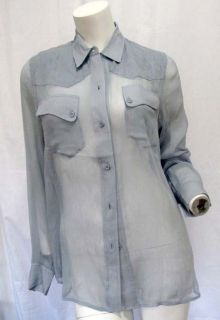 New Equipment Femme Baby Blue Sheer Silk Shirt Blouse Pockets L s