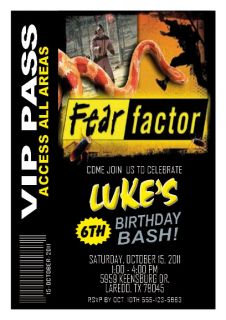Set of 10 Fear Factor VIP Pass Personalized Invitations