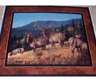 Elk Lookout Point Wall Hanging Quilt Top Panel Fabric Cotton Wildlife