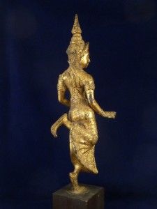 Antique Thai Bronze Figure Ramakien Dancer Gilt Temple Classical Hindu