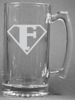 Personalized Superman Letter F Etched Beer Mug Glass 25oz